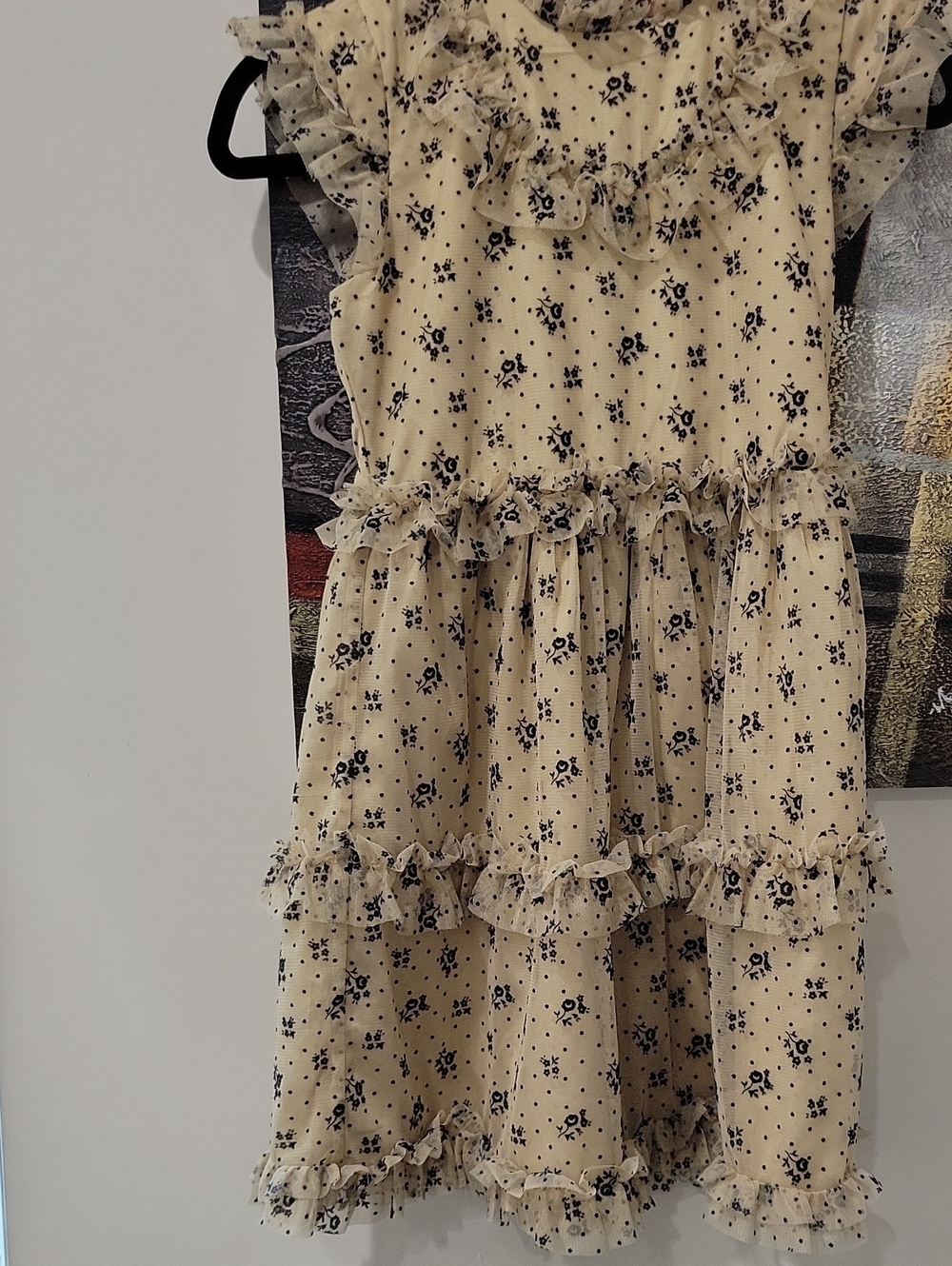 Janie and Jack  Velvet Flock Tulle Dress with Black Floral Print